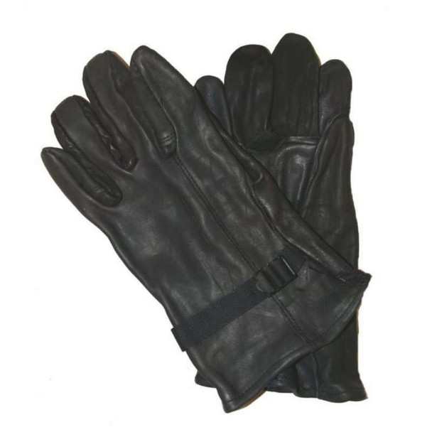A pair of leather military d3a gloves laying flat