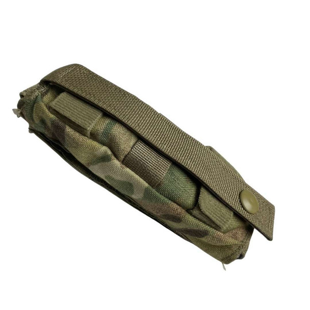 Back side of the Army Issue Multicam CAT Tourniquet Pouch showing the buttons