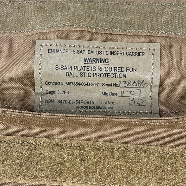 Military Issue Enhanced Side SAPI Ballistic Insert Carrier
