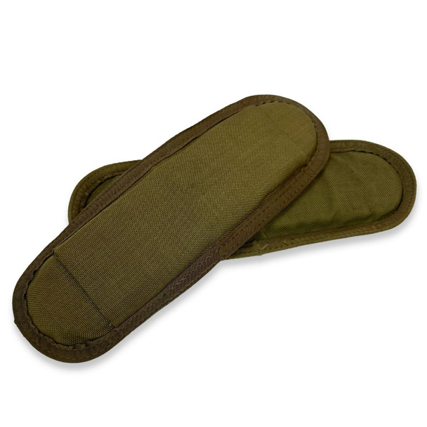 Removable Shoulder Pads, U.S. Made 2 Pack in color olive drab, one is laying diagonally across the other