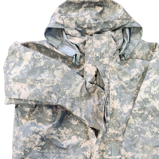 Close up of the parka with one sleeve folded 
