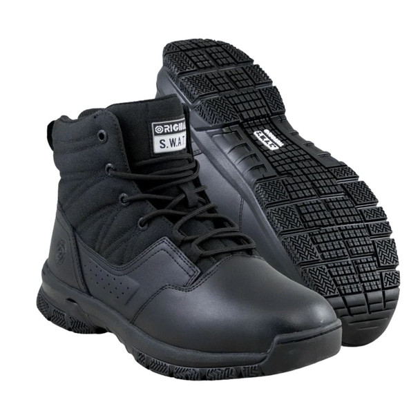Black 6 inch Original SWAT ProTec tactical duty boots with a lace up front and professional leather finish.