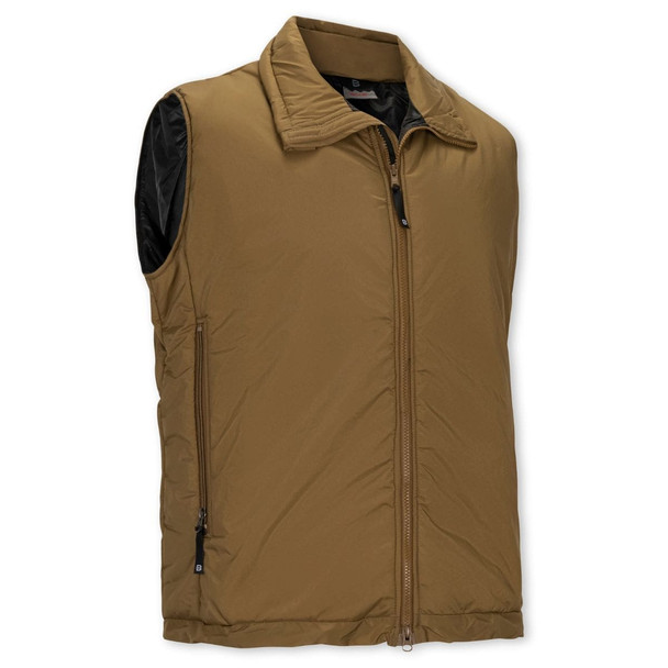 Coyote brown Beyond Clothing PL5 tactical vest with PrimaLoft insulation and a streamlined, athletic fit for layering.
