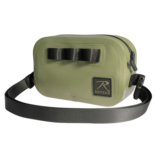 Right side of the olive crossbody waterproof made of heavy-duty three-layer waterproof vinyl tarpaulin shell, olive color