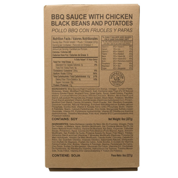 BBQ sauce with chicken, black beans, and potatoes MRE