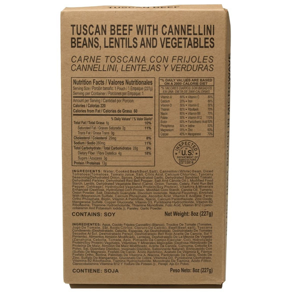 Tuscan beef with cannellini beans, lentails, and vegetables MRE
