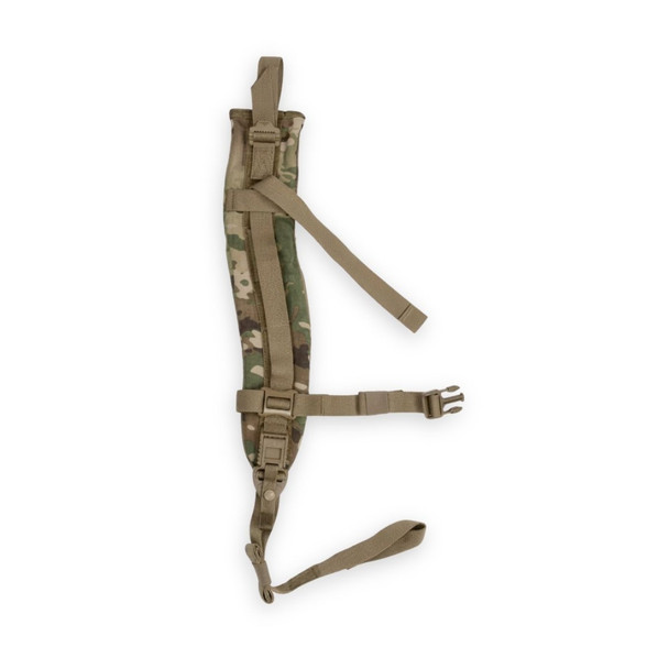 An authentic Propper MOLLE 4K rucksack replacement shoulder strap in OCP camouflage, showcasing heavy-duty padding, adjustment straps, and quick-release hardware - right