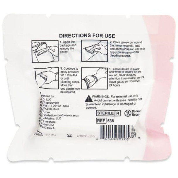 Directions for the QuikClot Bleeding Control Z-fold Dressing - 3 in. x 4 yd
