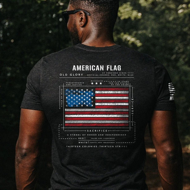 Model outside wearing the American Flag Schematic T-Shirt 