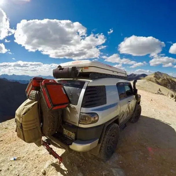 Nato Gas Can Holder, 20 Liter strapped to a vehicle 