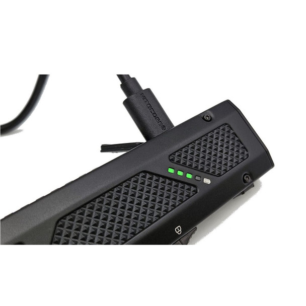 Charging cord plug into the Nitecore 1500 Lumen Rechargeable Flat Flashlight