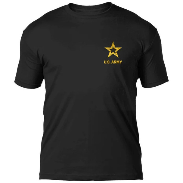 Front side of the 7.62 Army Tactical Flag Tee showing the U.S Army in yellow