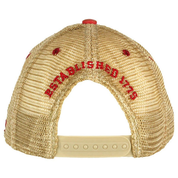 Close up of the snap closure with "established 1775"