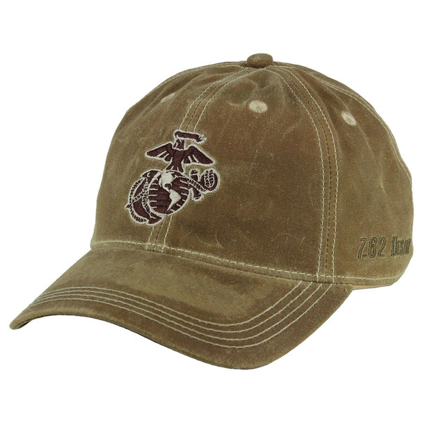 Front side of the 7.62 Design USMC Waxed Cotton EGA Hat showing the EGA Embroidery