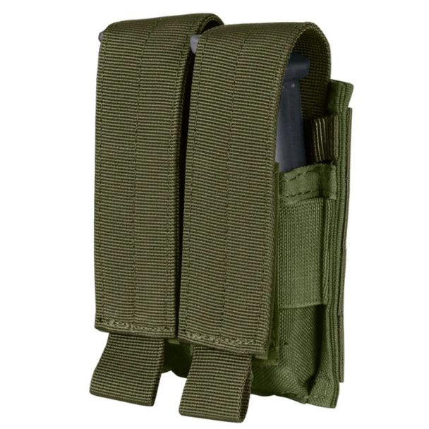 Front side of the Double Pistol Mag Pouch in the color Olive Drab