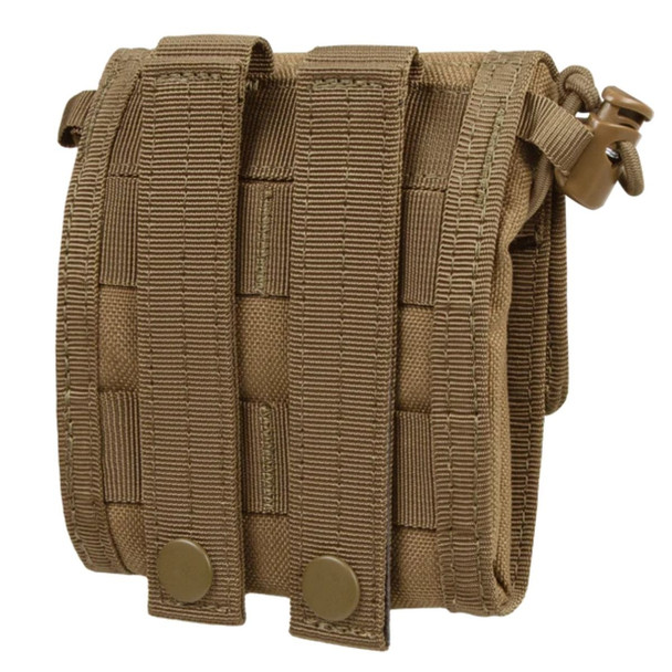 back side of the pouch showing the snaps and MOLLE webbing 