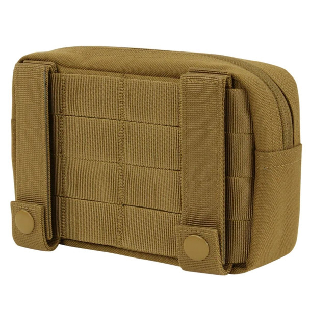 Back side of the coyote pouch showing the MOLLE webbing 