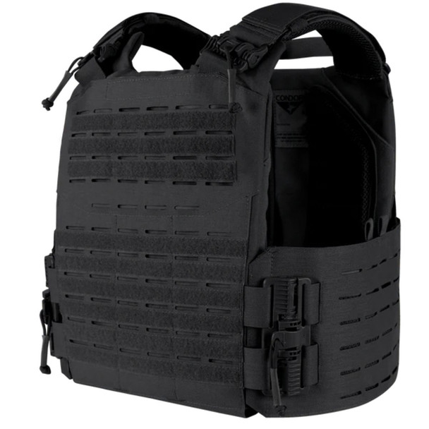 Front side of the Vanquish RS Plate Carrier vest in black