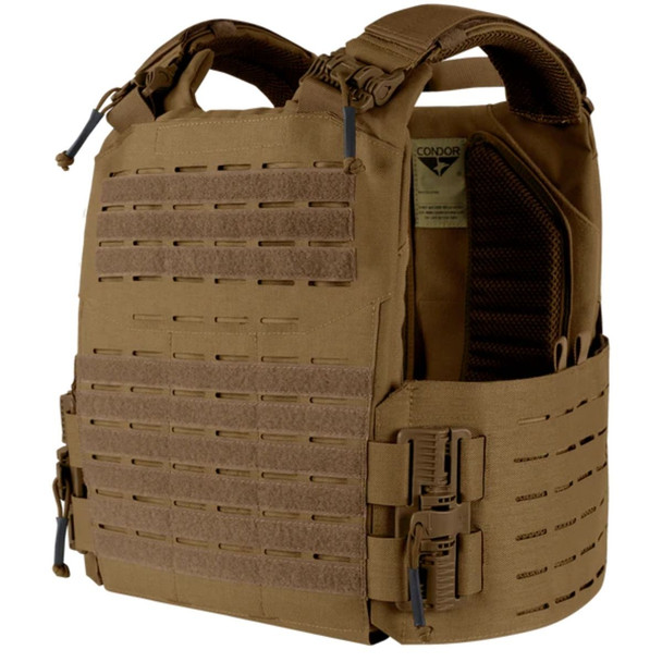 Front side of the Vanquish RS Plate Carrier in the color coyote 