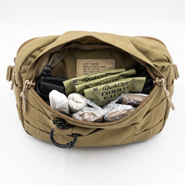 inside of the combat lifesaving medical kit with contents