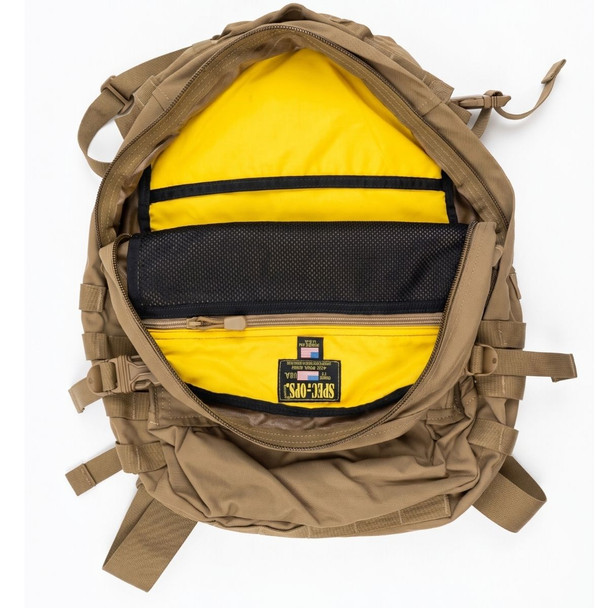 inside with yellow easy to find things lining Spec Ops T.H.E. backpack