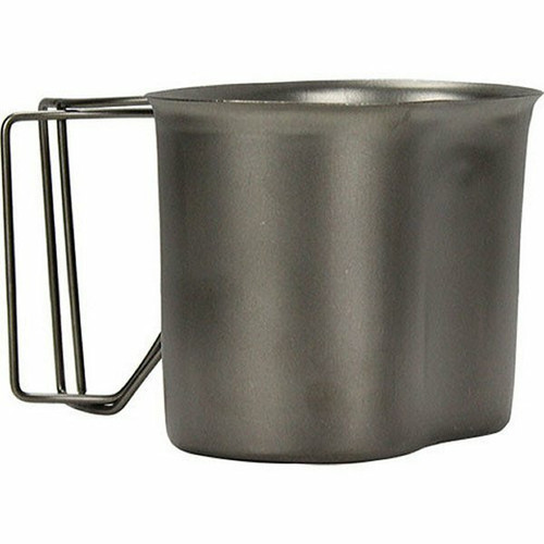 1 Quart Steel Water Canteen Cup with Folding Handle in Used Condition