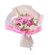 pink roses in a korean paper wrapping bouquet