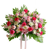pink flowers funeral basket