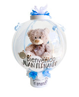 teddy bear stuffed in a clear bubble balloon.