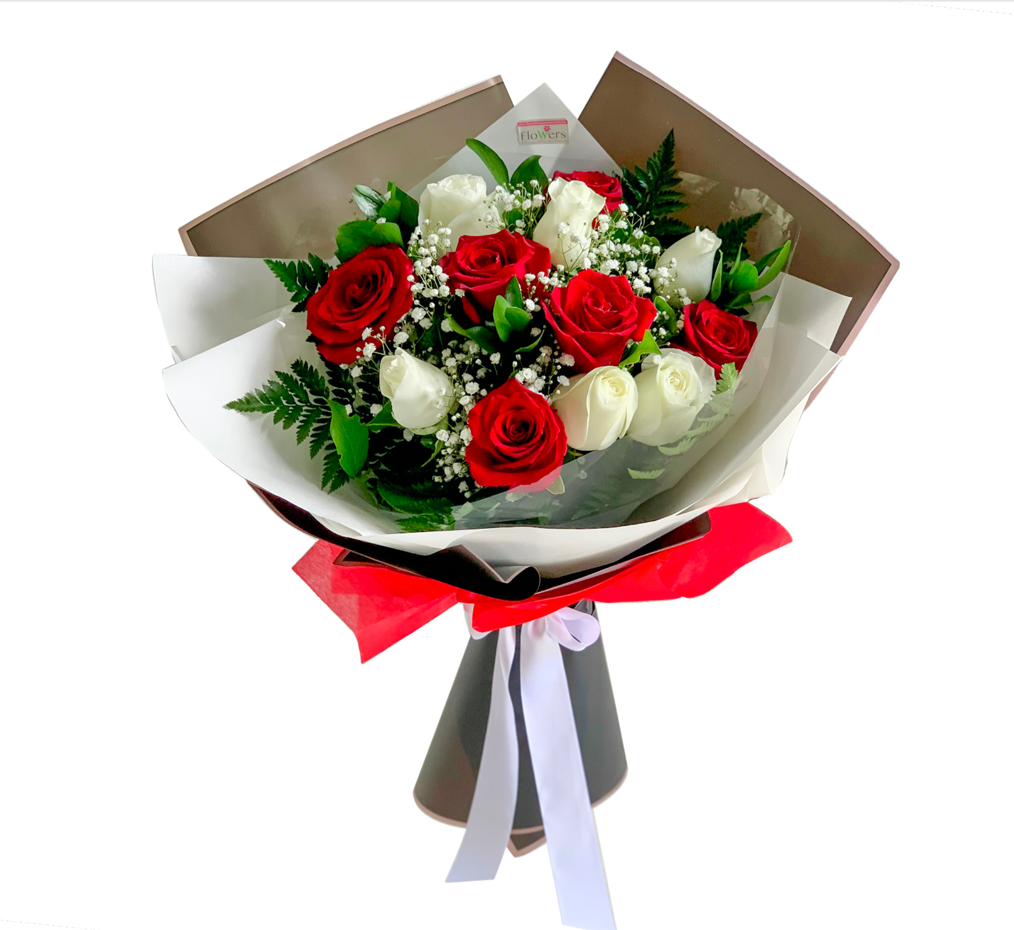 TWO DOZEN RED ROSE BOUQUET (WHITE WRAPPING PAPER)