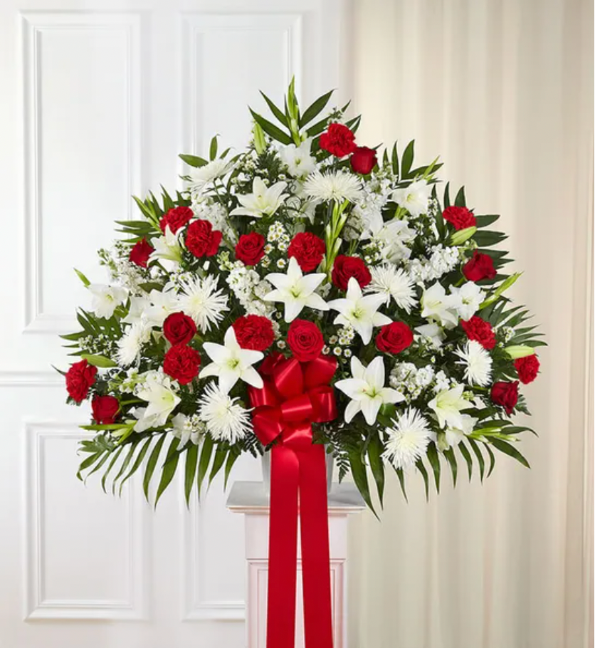 Red & White Funeral Standing Basket