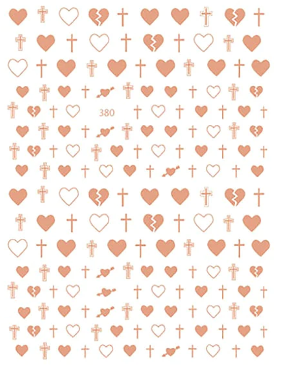 Metallic Rose Gold Cross & Heart Decals