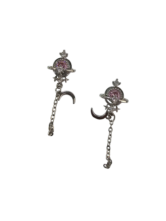 Silver Space Moon Dangle Charm  (Pink)
