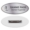 301739 | Personalized Oval MetaLite Name Badge | Specify imprint, safety pin or magnetic attachment, badge color, and logo design.