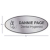 301739 | Personalized Oval MetaLite Name Badge | Oval MetaLite Name Badges measure 3¼" x 1⅜" and hold up to 21 spaces per line on two lines.