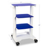 Stands 31"H overall. Top shelf measures 17"W x 14-1/2"D. Middle shelves measure 13-1/2"W x 14"D. Bottom shelf measures 12-1/2" between supports x 9"D.