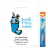 10217105 | Personalized patient bags featuring a cup holding a toothbrush and paste. Floss sits in front of the cup. The words 'brush', 'floss' and 'smile' are included on the right of the cup.