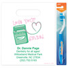 10217112 | Personalized patient bags featuring artwork of open green floss dispenser. The pink floss is pulled out and shaped into a heart. The words 'Love your smile!' is written in pink.