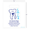 1021728 | 7¾ x 9 Smile Tooth Personalized Bags 500/Pack | Die-cut handles. Tough, biodegradable, white 2.0 mil plastic.