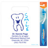 1021728 | Personalized patient care bag with the image of a hand-drawn tooth with a smiling face. The word 'Smile' is written horizontally along the side of the tooth character.