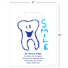 1021729 | Practicon 9 x 12 Smile Tooth Personalized Bags 500/Pack | Die-cut handles. Tough, biodegradable, white 2.0 mil plastic.