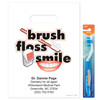 1021731 | Personalized patient bag featuring artwork that includes a toothbrush, floss, and a smile with white teeth. The words 'brush', 'floss', and 'smile' are written in black.