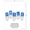11096193 | 9 x 12 Smile Squad Personalized Bags 500/Pack | Die-cut handles. Tough, biodegradable, white 2.0 mil plastic.