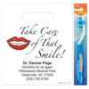 1021784 | Personalized patient bags featuring red lip artwork with the phrase, 'Take care of that smile!' in English script.