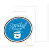 1109620 | Practicon 7 ¾ x 9 Smile Floss Bags 100/Pack | Patient care bags feature fresh, colorful designs. Blue oval with floss character. The word 'smile' written in floss.