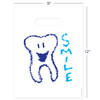 1109645 | 9 x 12 Smile Tooth Bags 100/Pack | Die-cut handles. Tough, biodegradable, white 2.0 mil plastic. 100 per pack.