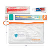 101736 | Prefilled SmileGoods® Patient Paks include a toothbrush, toothpaste, and floss in a durable, reusable 6" x 10" clear vinyl zipper bag.