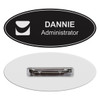 Personalized Oval Black Name Badge | Safety pin backing.