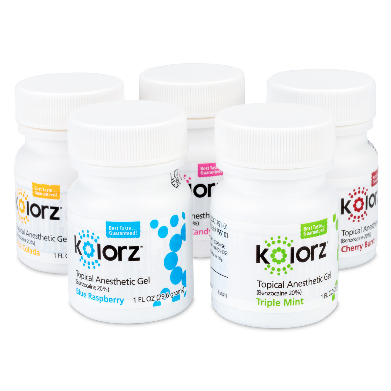 Kolorz Topical Anesthetic Gel Assortment 5/Pack | Practicon Inc