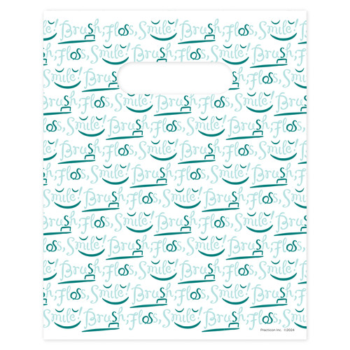 Practicon 8 x 10 Brush Floss Smile Script Scatter Print Bags 100/Pack 1109684